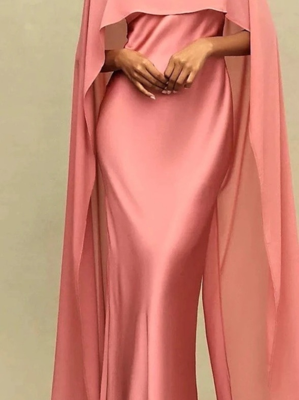 BHLDN Pink Satin Brigid Chiffon Cape Maxi Dress Size 12 NWT